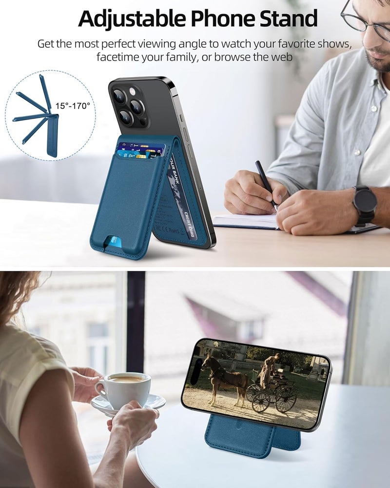ExtreLife for Magsafe Wallet, Works with Apple Find My, Strongest Magnetic Wallet for iPhone 17/16/15/14/13/12 Series, WalletTracker with Adjustable Stand, 6 Cards Holder, Dark Blue - Image 5